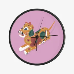 Tiger With Flowers On Pink Background Clock