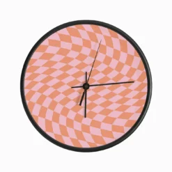 Pink Orange Checker Clock