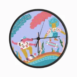Skating Pink Crocodile And Yellow Lion Clock