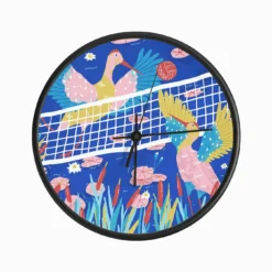 Two Colorful Cranes Playing Volleyball Clock