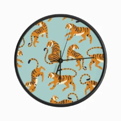 Tiger Pattern On Blue Clock