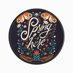 Spring Is Here Hand Lettering With Flowers And Moths On Deep Purple Clock
