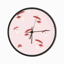 Mushroom Red And White On Pink Clock