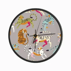Colorful Tiger Pattern On Gray Clock