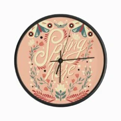 Spring Is Here Hand Lettering With Flowers And Moths On Pink Clock
