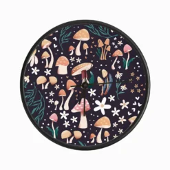 Mushrooms And Flowers On Purple Clock