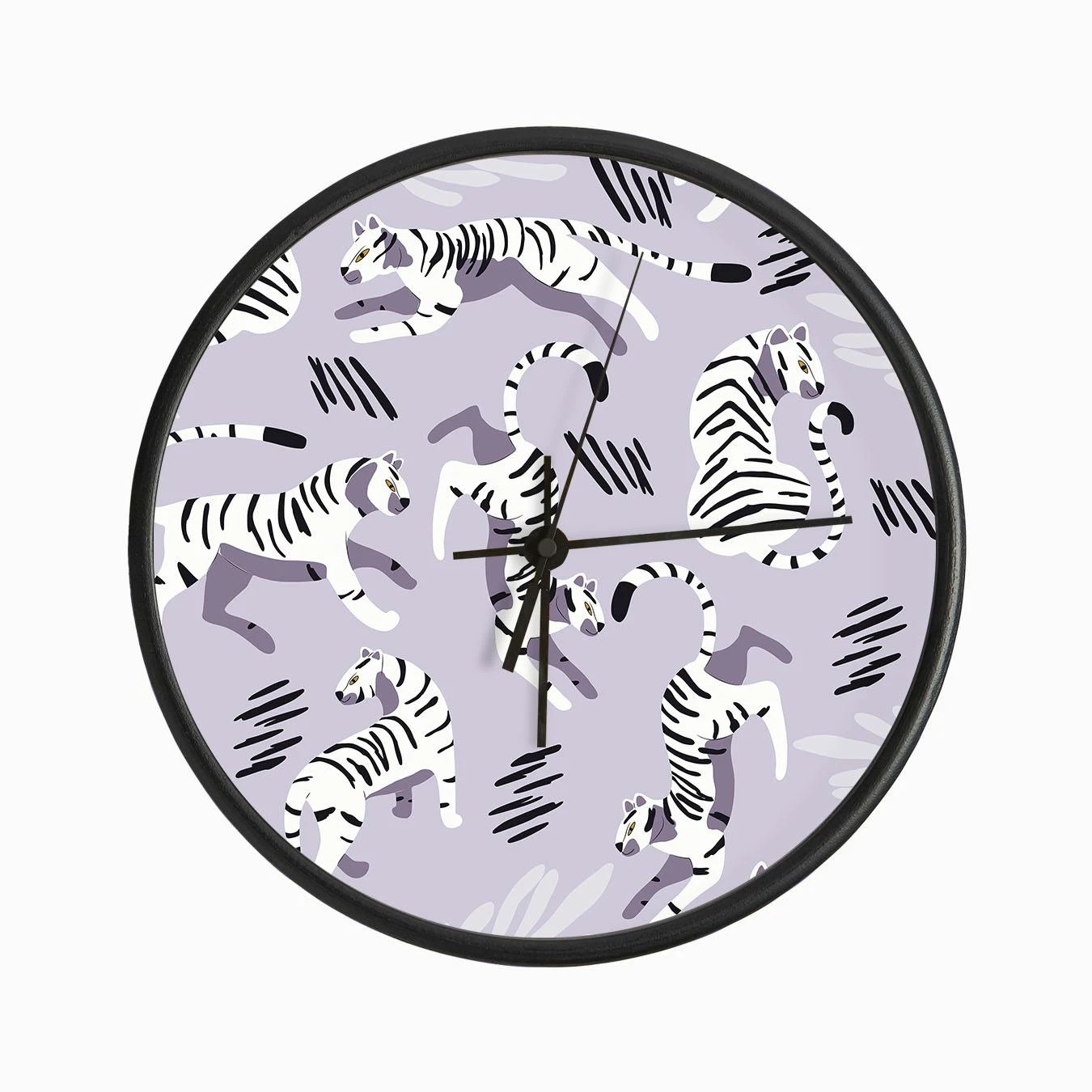 White Tiger Pattern On Pastel Purple Clock