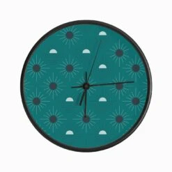 Geometric Pattern With Suns On Green Clock