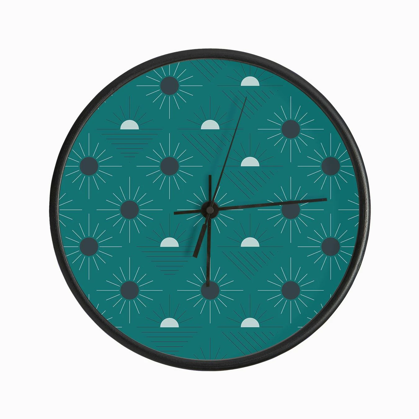 Geometric Pattern With Suns On Green Clock