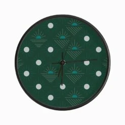 Geometric Pattern With Suns On Dark Green Clock
