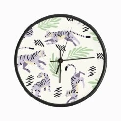 Pastel Purple Tiger Pattern On White Clock