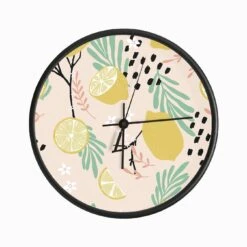 Lemon Pattern On Pink With Flowers And Florals Clock