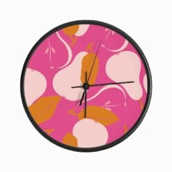 Pattern With Pears On Neon Pink Clock