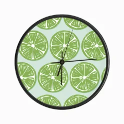 Lime Slices Pattern On Pastel Blue Clock