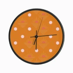Geometric Pattern With Pink Sunshine On Bright Orange Clock