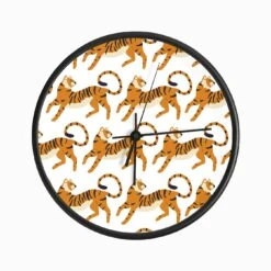 Prancing Tiger Pattern On White Clock