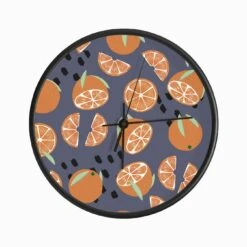 Orange Pattern On Purple With Floral Decoration Clock