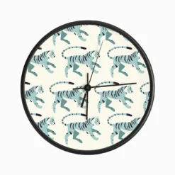 Blue Tiger Pattern On Cream Clock