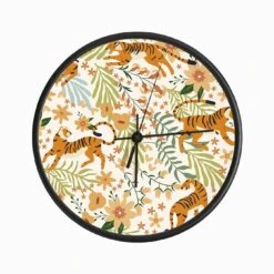 Floral Tiger Pattern With Colorful Flower Decoration Clock