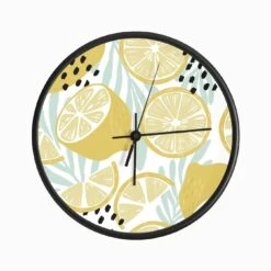 Lemon Pattern On White With Florals Clock
