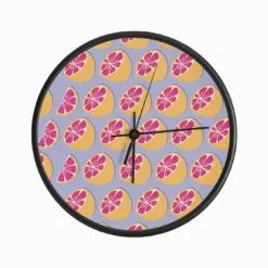 Grapefruit Pattern On Pastel Purple Clock