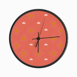 Geometric Pattern With Light Pink And Orange Sunshine On Vibrant Red Clock