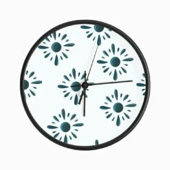 Dark Blue Suns On Light Blue Pattern Clock