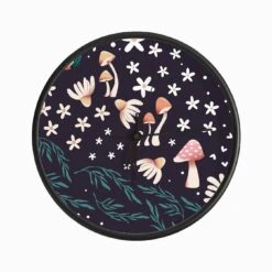 Mushroom Pattern On Purple With Florals Clock
