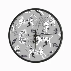 White Tiger Pattern On Gray With Decoration Clock