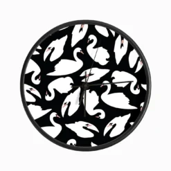 White Swan Pattern On Black Clock
