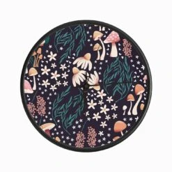 Mushroom Pattern With Flowers On Purple Clock