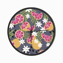 Grapefruit Pattern On Purple With Floral Decoration Clock