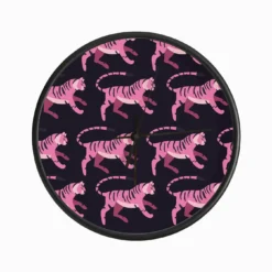 Pink Tiger Pattern On Dark Purple Clock