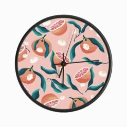 Orange Pattern On Pink With Florals Clock