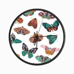 Colorful Hand Drawn Moths And Butterflies Pattern On White Clock