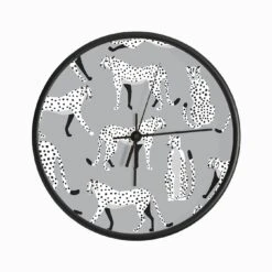Tropical Monochrome Cheetah Pattern On Gray Clock
