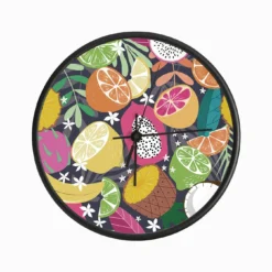 Tropical Fruits Pattern On Deep Purple Clock