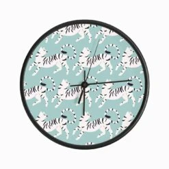White Tiger Pattern On Blue Clock