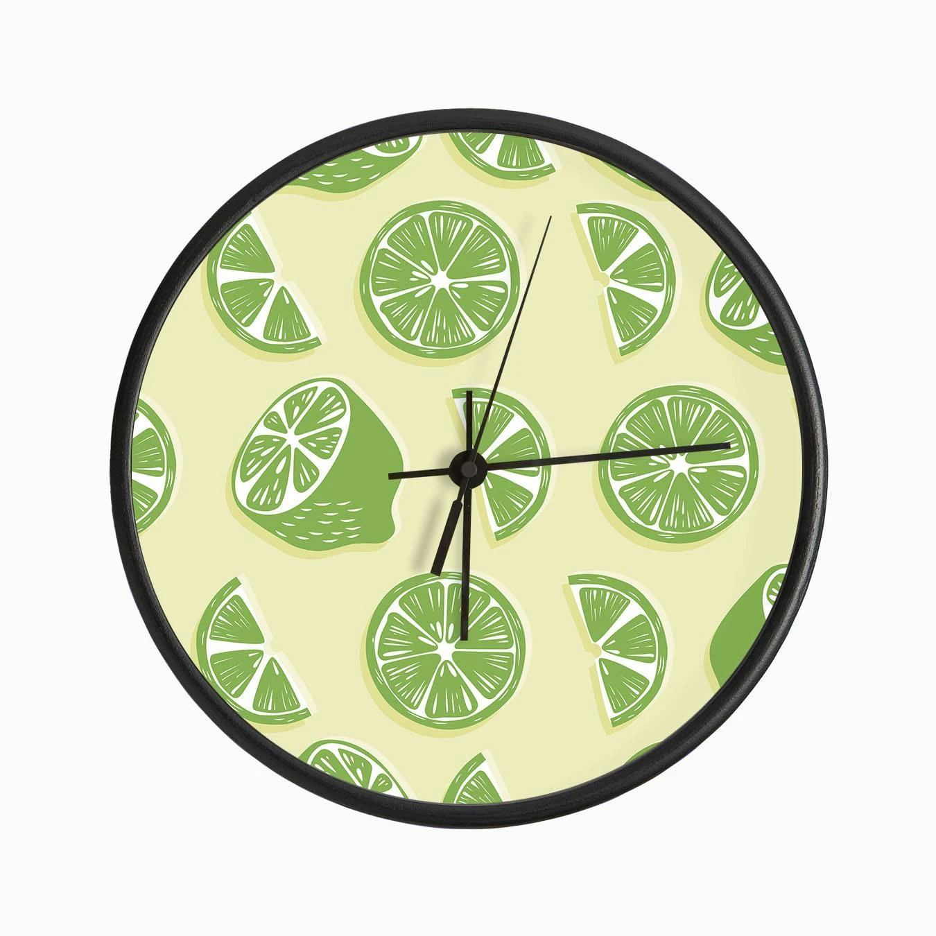 Lime Pattern On Pastel Yellow Clock