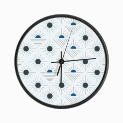 Geometric Pattern With Suns On Light Blue Clock
