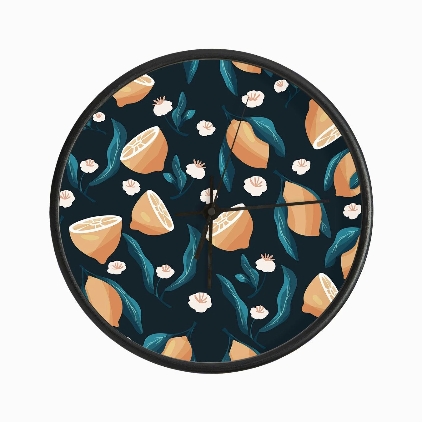 Night Lemon Pattern On Dark Blue Clock