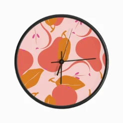 Pattern With Vibrant Pink Pears On Light Pink Clock