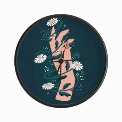Elegant Hand Surrounded With Flowers On Deep Blue Clock