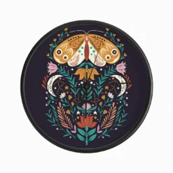 Colorful Moth With Florals On Deep Purple Clock