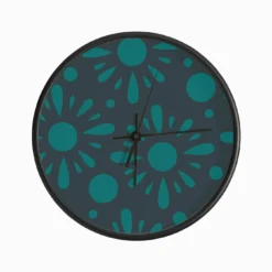 Green Suns On Dark Blue Pattern Clock