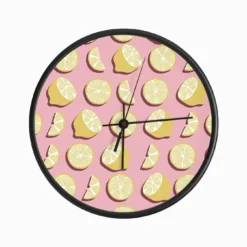 Lemon Pattern On Pink Background Clock