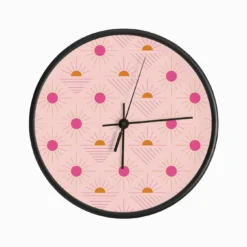 Geometric Pattern With Bright Pink And Orange Sunshine On Light Pink Clock