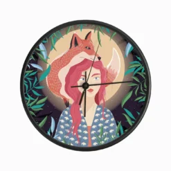 Girl And Her Fox In Moonlight Clock