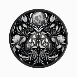 Night Black And White Moth On Floral Background And Moon Clock