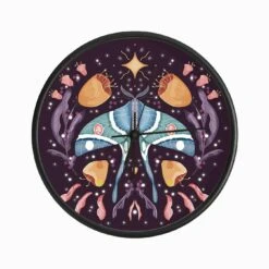 Night Blue Moth On Floral Purple Background And Decoration Clock